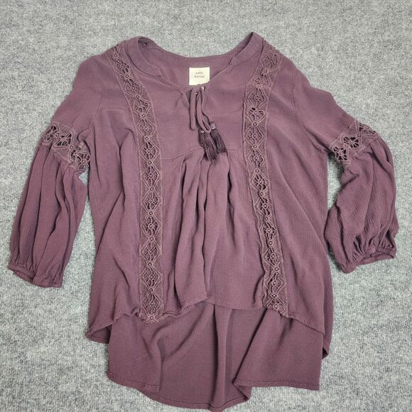 Knox Rose Womens Size M Peasant Bohemian Boho Blouse Top Front Tie Lace - Picture 1 of 11
